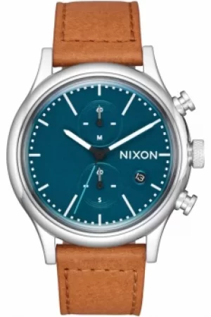 Mens Nixon The Station Chrono Leather Chronograph Watch A1163-2535