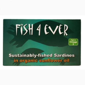 Fish 4 Ever Sustainably-Fished Whole Sardines in Organic Sunflower Oil 120g (Case of 10 )