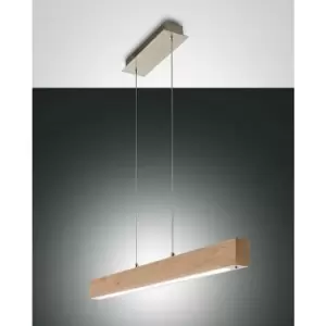 Fabas Luce Badia LED Straight Bar Pendant Ceiling Light Oak Glass