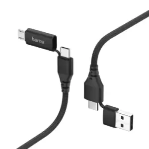 Hama 4-in-1 Type C Cable With Micro-USB And USB-A Adapter 1.5m Black