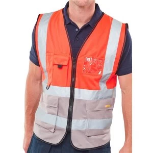 BSeen High Vis Two Tone Executive Waistcoat Large RedGrey Ref