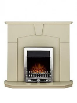 Adam Fires & Fireplaces Abbey Fireplace Suite In Stone Effect With Blenheim Chrome Electric Fire