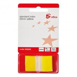 Office Standard Index Flags 50 Sheets per Pad 25x45mm Yellow Pack 5