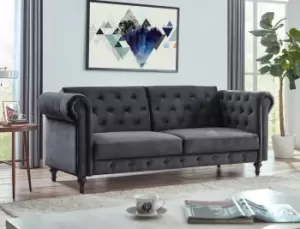 Calgary Velvet Sofa Bed Chesterfield Design With Scroll Armrests and Wooden Legs