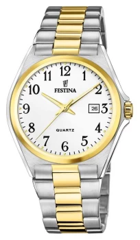 Festina F20554-1 Mens White Dial Two Tone Bracelet Wristwatch Colour - Gold Tone