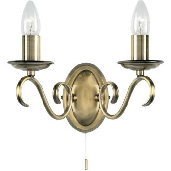 Endon Bernice - 2 Light Indoor Candle Wall Light Antique Brass, E14