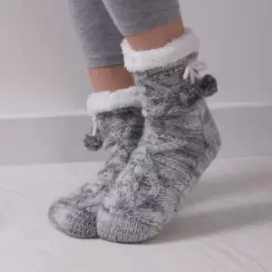 totes Grey Cable Knit Ladies Slipper Socks Grey