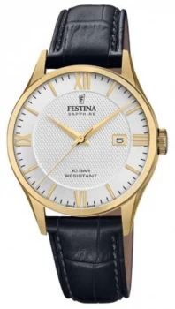 Festina Mens Swiss Made Black Leather Strap Silver Watch