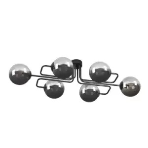 Brendi Black Globe Bar Pendant Ceiling Light with Graphite Glass Shades, 6x E14