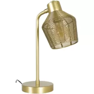Industrial Desk Table Lamp Caged Shade Angled Light - Gold - No Bulb