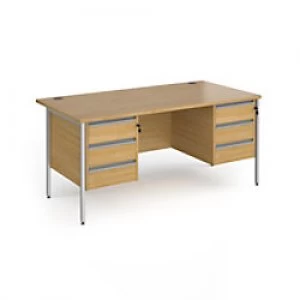 Dams International Straight Desk with Oak Coloured MFC Top and Silver H-Frame Legs and 2 x 3 Lockable Drawer Pedestals Contract 25 1600 x 800 x 725mm