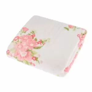 HOMESCAPES Floral Printed Cream Hand Towel 100% Cotton - Cream
