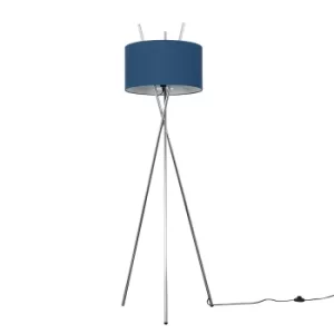Crawford Chrome Tripod Floor Lamp with XL Navy Blue Reni Shade