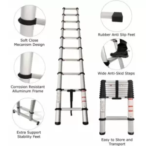 Extra Wide Telescopic Ladder with Soft Close Design - 2.9m - Silver