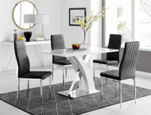 Atlanta White High Gloss and Chrome 4 Seater Dining Table with X Shaped Legs and 4 Soft Velvet Milan Chairs