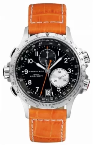 Hamilton Mens Khaki ETO Flyback Orange Leather Strap Watch