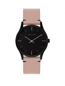 JIGSAW Jigsaw Black and Grey Detail Dial Pink Leather Strap Ladies Watch, One Colour, Women