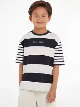 Boys, Tommy Hilfiger Bold Stripe Logo short Sleeve T-Shirt - Desert Sky, Navy, Size 6 Years