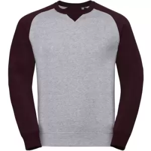 Russell Mens Authentic Baseball Sweatshirt (XL) (Light Oxford/Burgundy Melange)
