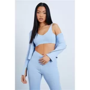 I Saw It First Baby Blue Petite Fine Knit Zip Up High Neck Top - Blue