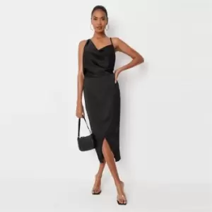 Missguided Asymmetric Cowl Neck Satin Midi Dress - Black