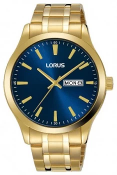 Lorus Mens Blue Dial Gold Plated Steel Bracelet RH340AX9 Watch