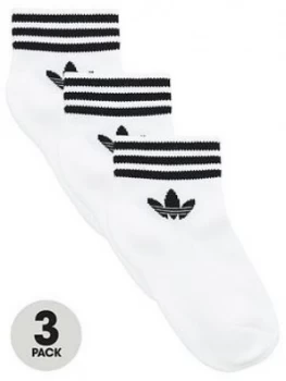 Boys, adidas Originals Kids Trefoil Linear Sock 3 Pack - White, Size 2.5-5