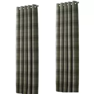 Riva Home Aviemore Checked Pattern Ringtop Curtains (90 x 72" (229 x 183cm)) (Natural)