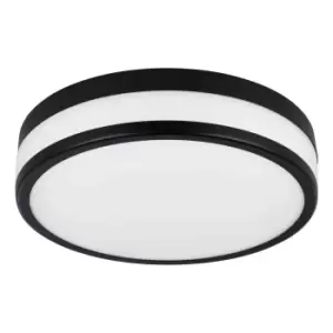 EGLO Palermo LED Glass/Black Steel Flush Bathroom Ceiling Light