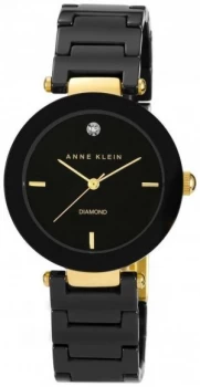 Anne Klein Womens Black Ceramic Strap Black Dial AK/ Watch