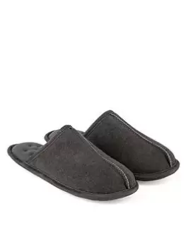 Totes Isotoner Suede Mule Slippers with Binding Edge , Granite, Size 9, Men