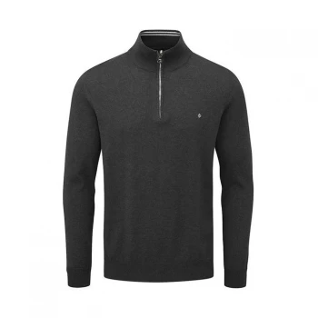 Oscar Jacobson Pin Cotton Zip Neck Sweater - Carbon Black