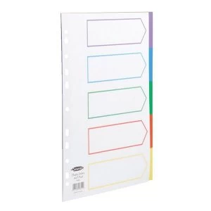 Concord A4 Dividers 5 Part Polypropylene Reinforced Coloured Tabs 120 Micron White