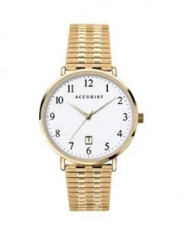 Accurist White Date Dial Gold Stainless Steel Expander Bracelet Men Watch