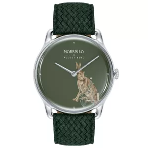 August Berg x Morris & Co Crimson Silver Forest Hare Green Perlon 30Mm Watch M1FH0630E17VGN7