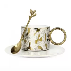 Cup with a saucer and spoon Homla NILA White & Gold, 150ml