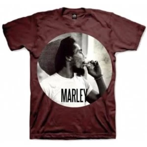 Bob Marley Smokin Circle Mens T Shirt: Burgundy Medium