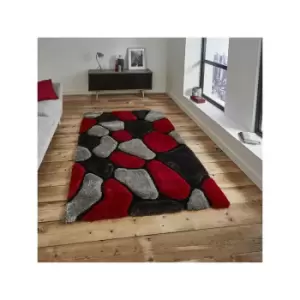Noble House NH5858 Shaggy Hand Tufted Rug, Grey/Red, 150 x 230 Cm - Think Rugs