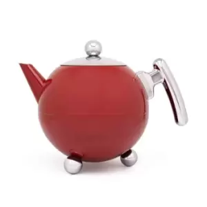 Bredemeijer Teapot Double Wall Bella Ronde Design 1.2L In Red Chrome With Chrome Fittings