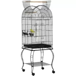 PawHut 1.53(m) Bird Cage, Parrot Finch Macaw Conure w/ Perch, Wheels, Stand - Black