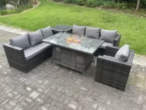 7 Seater Rattan Garden Furniture Sofa Set Outdoor Patio Gas Fire Pit Dining Table Gas Heater Burner
