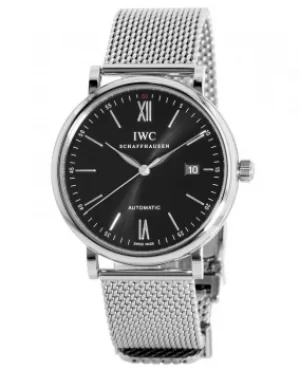 IWC Portofino Automatic Black Dial Steel Mesh Band Mens Watch IW356506 IW356506