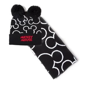 Disney - Mickey Mouse Silhouette Unisex Bobble Beanie & Scarf Gift Set - Black/White