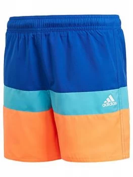 adidas Younger Boys Colour Block Shorts - Blue/Orange, Blue/Orange, Size 9-10 Years