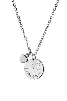 Personalised Dual Hearts Polished Heart and Disc Necklace - Silver - Gold Plated