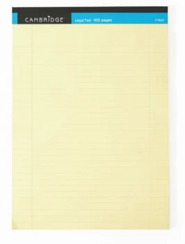 Cambridge Legal Pad Perforated Tear-off Feint Ruled with Margin 100pp A4 Yellow Ref 100080179 Pack 10