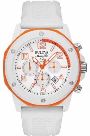 Mens Bulova Marine Star Duramic White Chronograph Watch 98B199