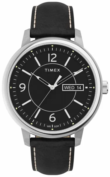 Timex TW2V29200 Chicago Black Dial Black Leather Strap Watch