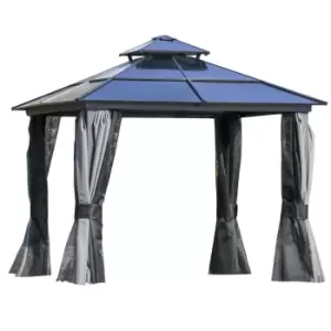 Outsunny 3 X 3M Polycarbonate Hardtop Patio Gazebo Canopy With Double-tier Roof - Charcoal Grey