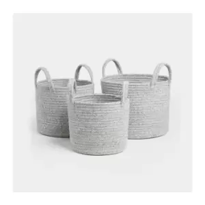 VonHaus Set of 3 Rope Storage Baskets Grey Laundry Basket Versatile Different Sizes - Small Medium Large